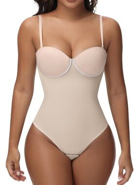 Shapshe Strapless Corset Thong Bodysuit Shapewear Women’s Size S (36A) Nude Sexy
